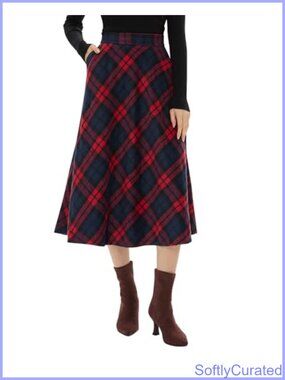 Long Plaid A-Line Maxi Skirt High Waisted with Pockets